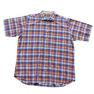 Thomas Dean Mens Blue Purple Plaid Button-Front Shirt Multicolor Checkered